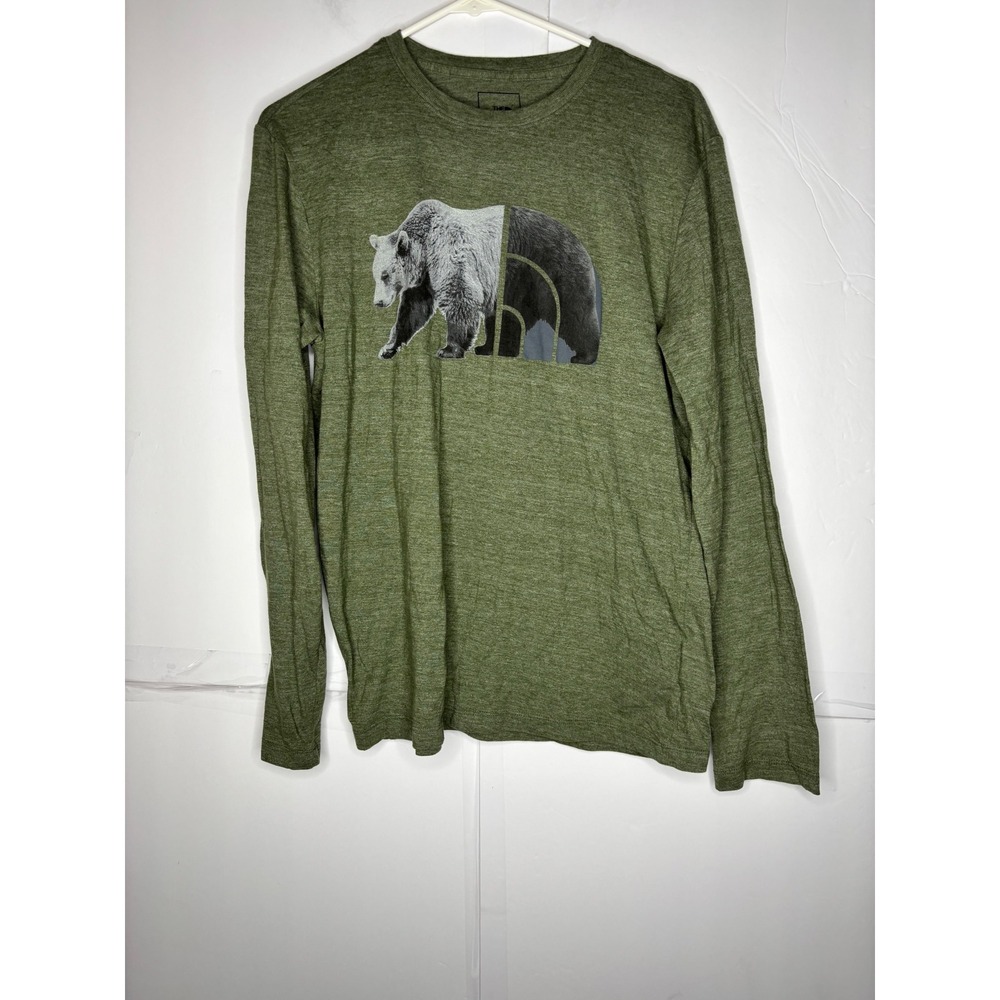 The North Face Mens Long Sleeve Bear Graphic Tee Olive Green‎ Heather Size M